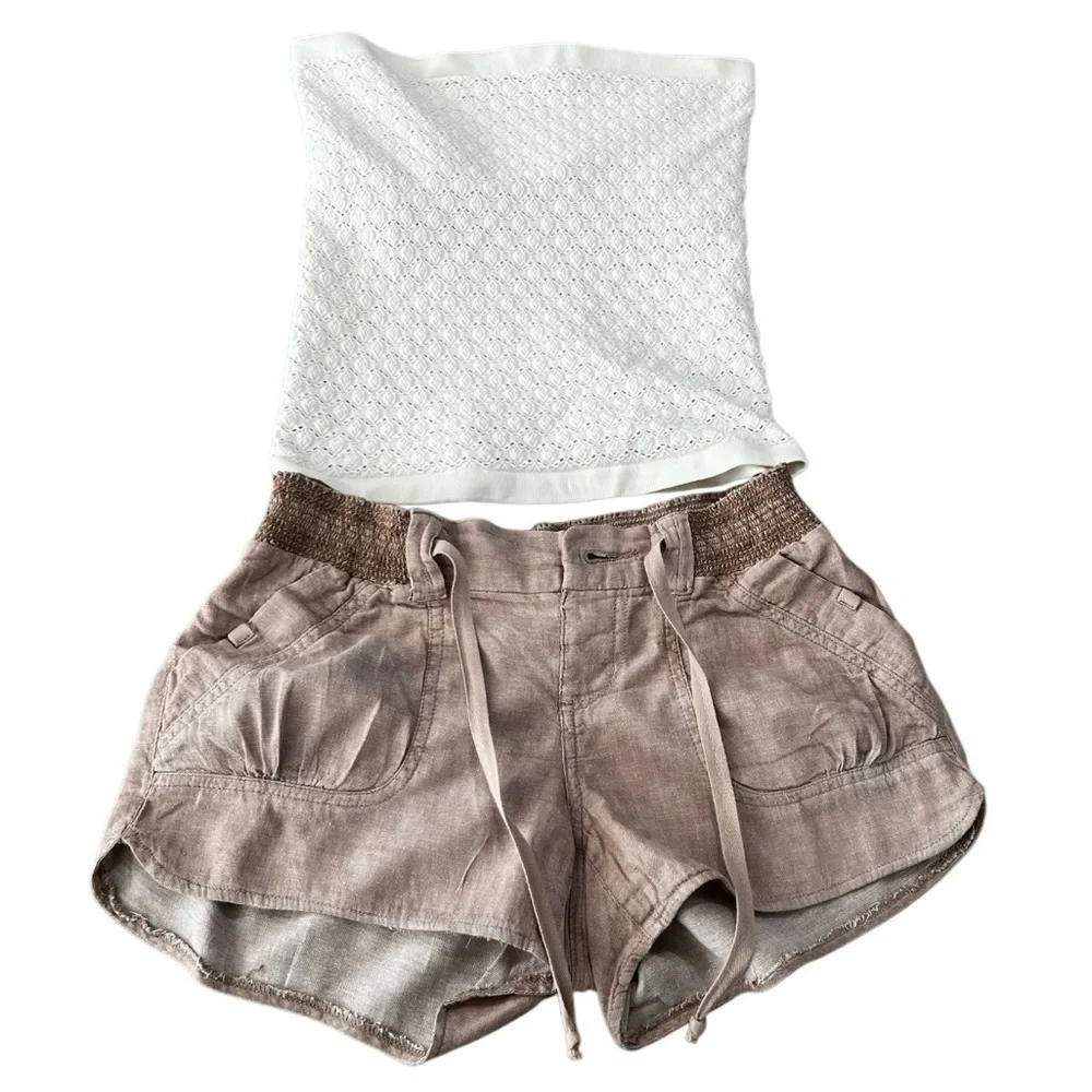Jolt Y2K Linen Blend Shorts & White Crochet Bandeau Free People Set Size 5 Boho